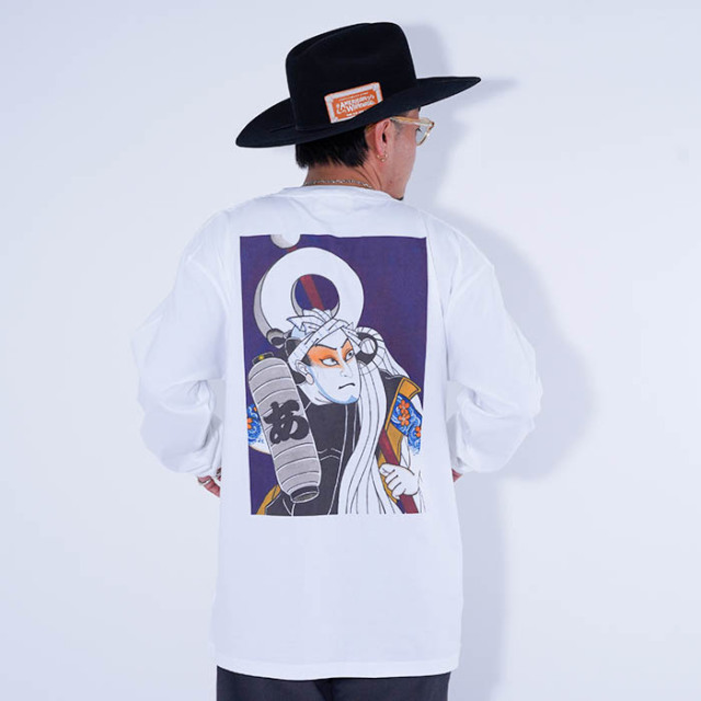 AMERICAN WANNABE/アメリカンワナビー「AGUMI L/S TEE / WHITE」プリントL/S Tシャツ