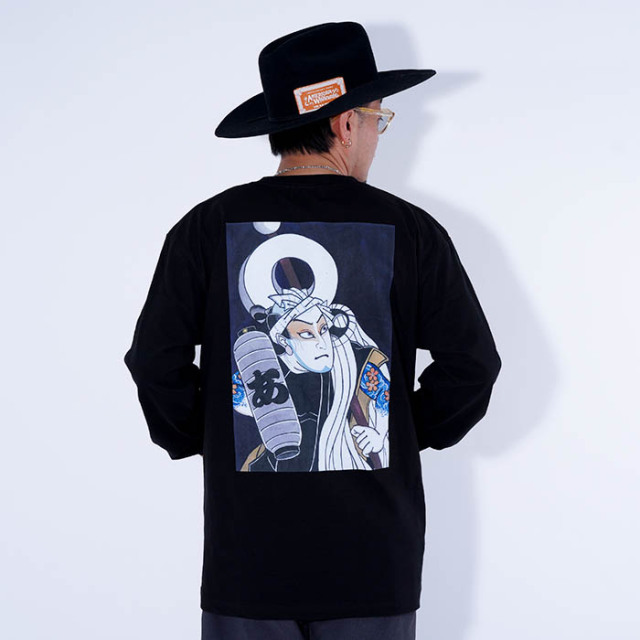 AMERICAN WANNABE/アメリカンワナビー「AGUMI L/S TEE / BLACK」プリントL/S Tシャツ