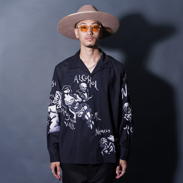 GANGSTERVILLE/ギャングスタービル「TOTENTANZ - L/S SHIRTS / BLACK×GRAY」オリジナルポリエステルL/Sシャツ