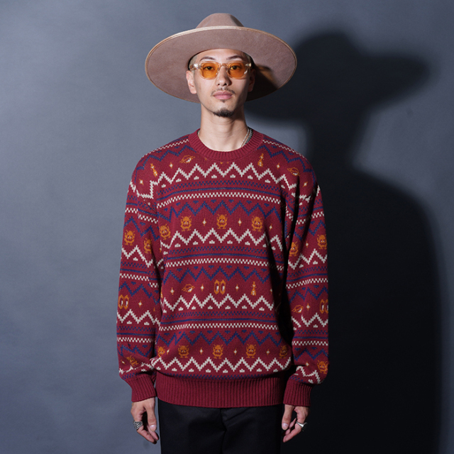 WEIRDO/ウィアード「LOOK INVADING - L/S SWEATER / BURGUNDY」コットンヂャガードL/Sニット