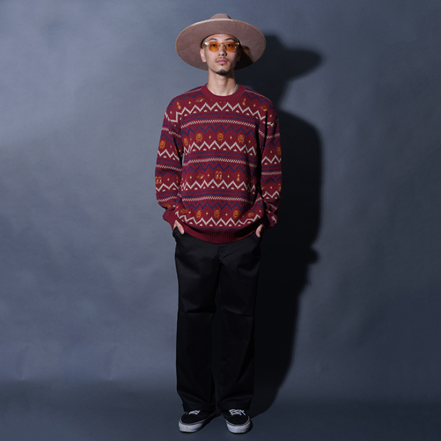 WRD5310 /「LOOK INVADING - L/S SWEATER / BURGUNDY」コットン
