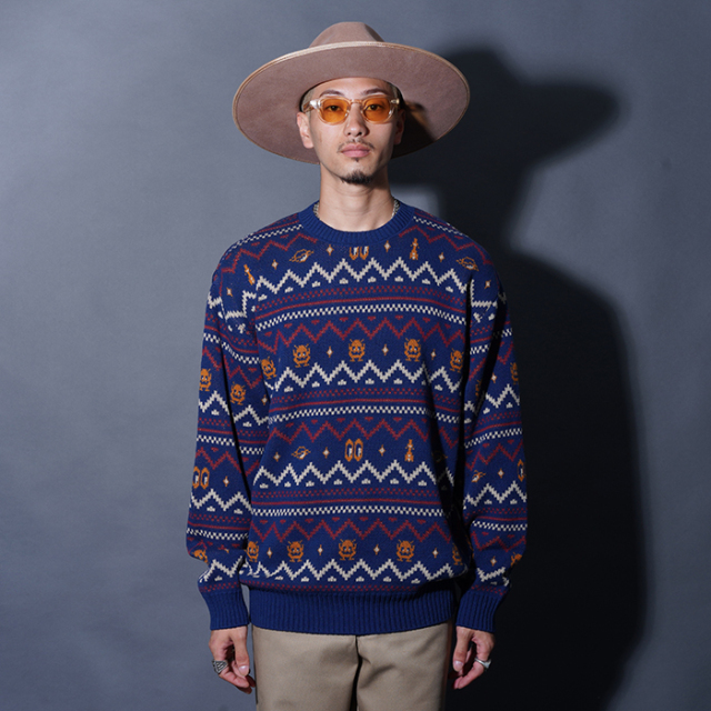 WEIRDO/ウィアード「LOOK INVADING - L/S SWEATER / NAVY」コットンヂャガードL/Sニット