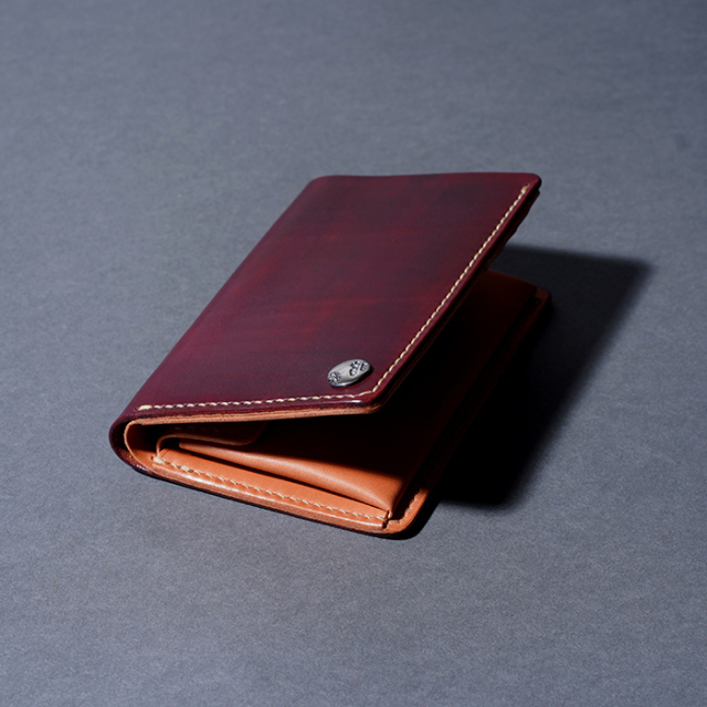 MOTO / モト「W2D HAND-DYED MIDDLE WALLET / BURGUNDY」手染めミドル