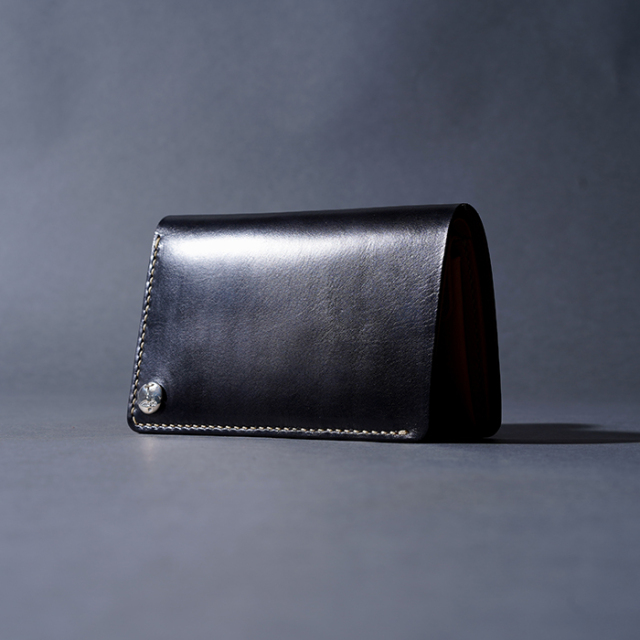 MOTO / モト「W2D HAND-DYED MIDDLE WALLET / BLACK」手染めミドル