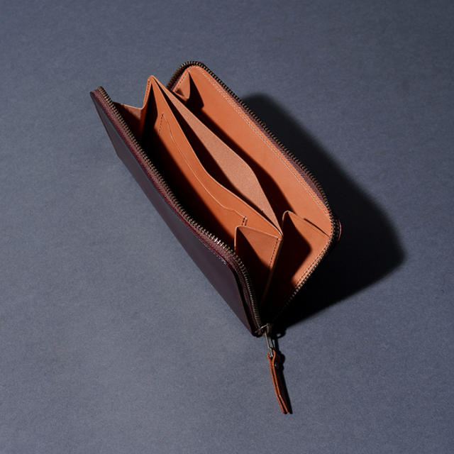 MOTO / モト「FW1D HAND-DYED ZIP LONG WALLET / BURGUNDY」手染め