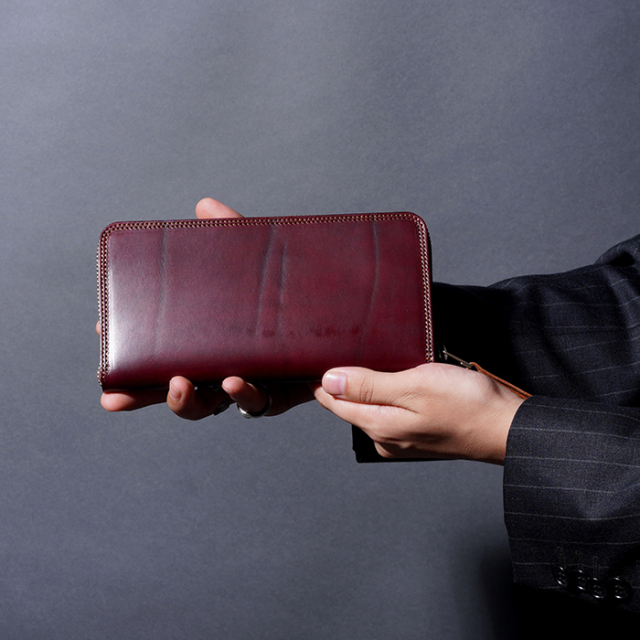 MOTO / モト「FW1D HAND-DYED ZIP LONG WALLET / BURGUNDY」手染め