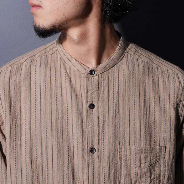 BSFL-25107 / 「Antique Cloth Band Collar Immigrant Shirt / Wheat
