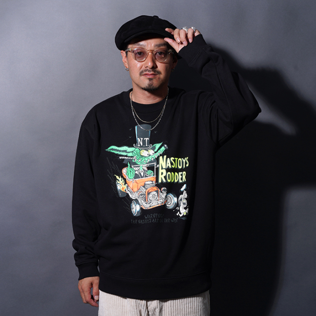 NASTOYS/ナストイズ「NASTOYS RODDER Crew Sweat / BLACK」クルーネックスウェット
