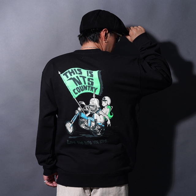 NASTOYS/ナストイズ「NTS Country Crew Sweat / BLACK」クルーネックスウェット