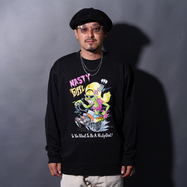 NTCB-250502 /「NASTY GIRL Crew Sweat / BLACK」クルーネックスウェット