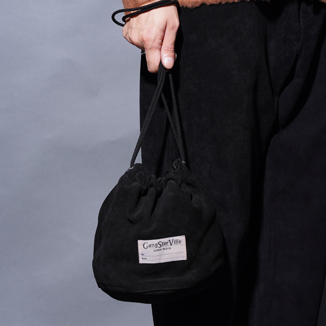 GANGSTERVILLE/ギャングスタービル「DARK NOIR - LEATHER EFFECT BAG SUEDE / BLACK」レザーポーチバッグ