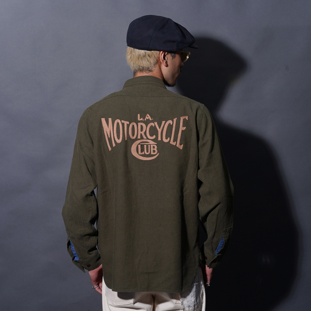 OLD CROW/オールドクロー「L.A. MOTORCYCLE CLUB - L/S SHIRTS / KHAKI」ワークL/Sシャツ
