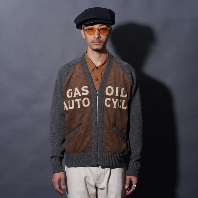 OLD CROW/オールドクロー「GASOIL AUTOCYCLE - ZIPPERED SWEATER / BROWN」ジップアップセーター