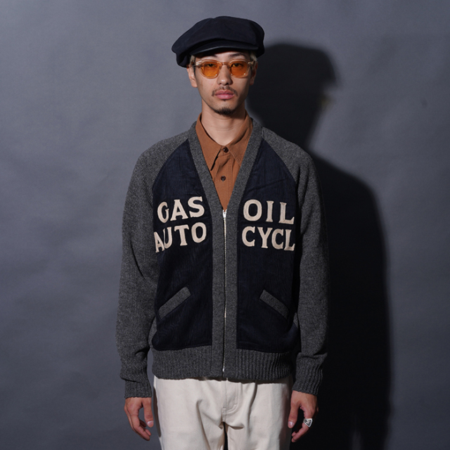 OLD CROW/オールドクロー「GASOIL AUTOCYCLE - ZIPPERED SWEATER / BLACK」ジップアップセーター