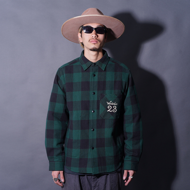 WEIRDO/ウィアード「Weirdo - L/S QUILTING CHECK SHIRTS / GREEN」チェックL/Sキルティングシャツ