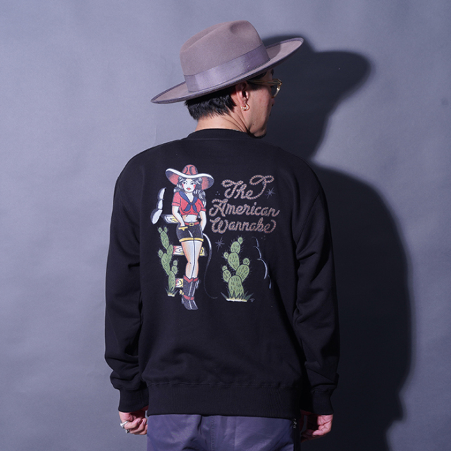 AWCB-250402 /「Texas Girl Crew Sweat / BLACK」クルーネックスウェット