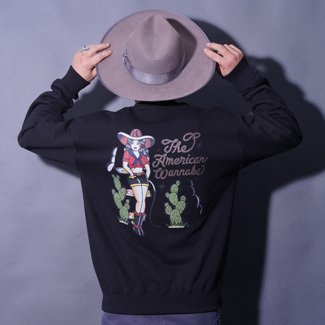 AMERICAN WANNABE/アメリカンワナビー「Texas Girl Crew Sweat / BLACK」クルーネックスウェット