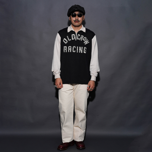 OC6111 /「OLD CROW RACING - HALF ZIP JERSEY / BLACK×IVORY」ハーフ
