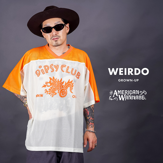 【予約商品】【LIMITED ITEM】WEIRDO×THE AMERICAN WANNABE「DiPSy CLUB 15 - FOOTBALL SHIRTS /WHITE×ORANGE」 ポリエステルメッシュ生地フットボールジャージ