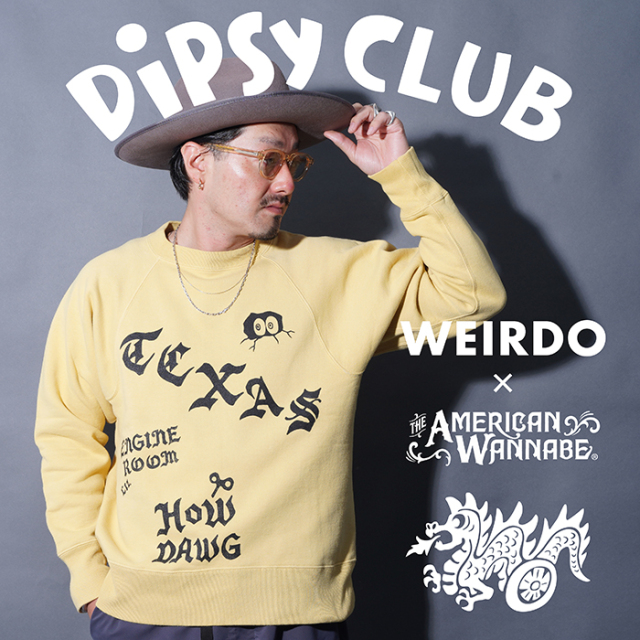 【LIMITED ITEM】WEIRDO×AMERICAN WANNABE「DiPSY CLUB AKOM - SWEAT / YELLOW」フリーダムスリーブスウェット