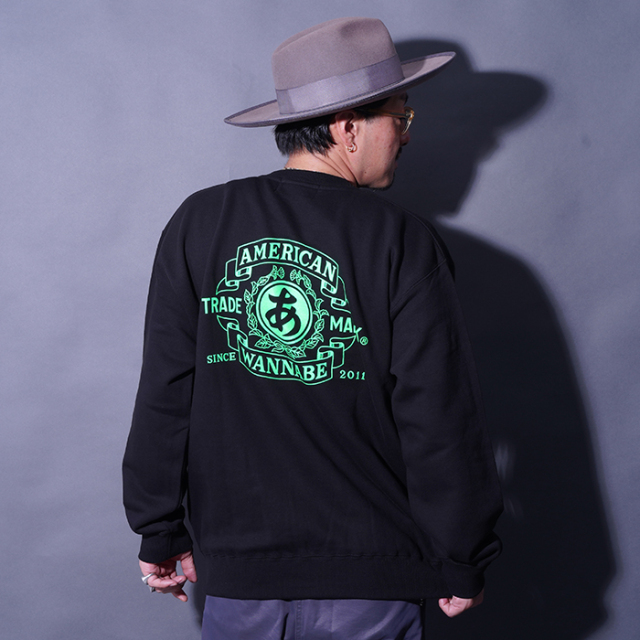 AMERICAN WANNABE/アメリカンワナビー「TRADE MARK Crew Sweat / BLACK」クルーネックスウェット