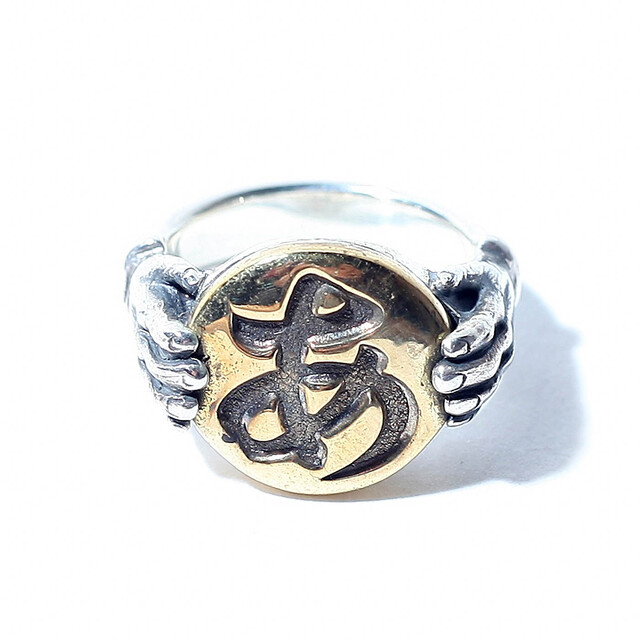 【予約販売】BLACK BOOTS × AMERICAN WANNABE「"CIRCLE TRADE MARK”FAMILY RING / BRASS×SLIVER」トレードマークファミリーリング