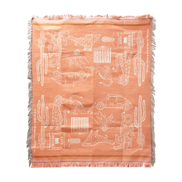 HERE ヒア / 「OAX Throwket "Cat and more" / Apricot」 大判ブランケット