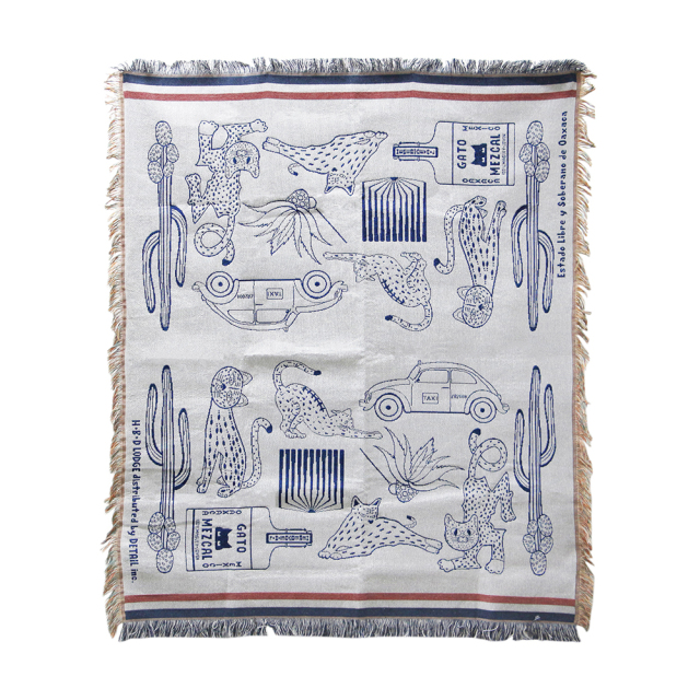 HERE ヒア / 「OAX Throwket "Cat and more" / Gray」 大判ブランケット