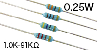 AMRT 0.25W [1.0K-91KΩ] オーディオ用カーボン被膜抵抗器 E24系列