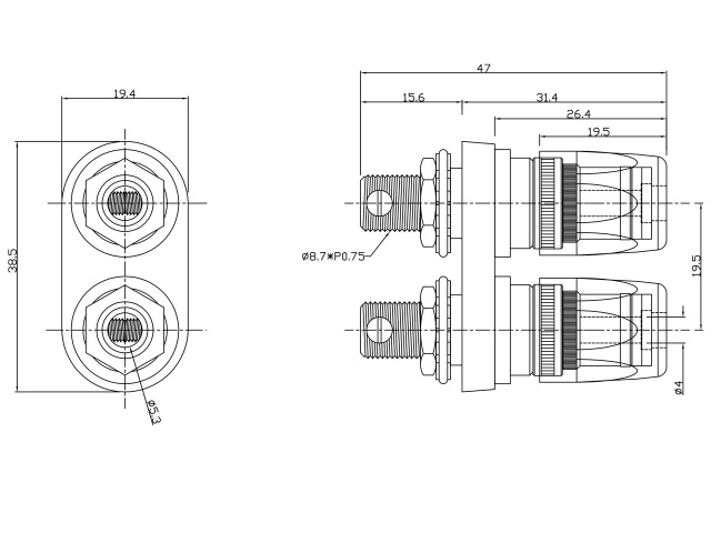 CP-234-1　2連スピーカー端子　赤,黒あり