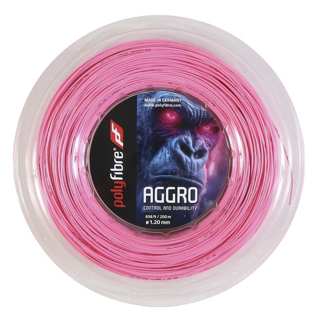 ポリファイバー(Polyfibre) AGGRO アグロ 1.20／1.25mm ピンク 200Mロール 硬式テニス ポリエステルガット(26y3m)