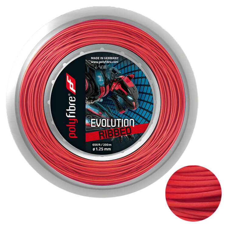 売切り終了！在庫処分特価】ポリファイバー(Polyfibre) エボリューション リブド (EVOLUTION RIBBED) 1.25mm 200Mロール レッド 硬式テニス ポリエステルガット (19y9m)