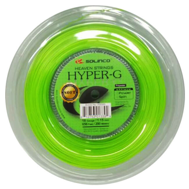 ソリンコ(SOLINCO) HYPER G SOFT ハイパーG ソフト (1.15／1.20／1.25／1.30mm) 200Mロール 硬式テニスガット ポリエステルガット -ライトグリーン(20y11m)