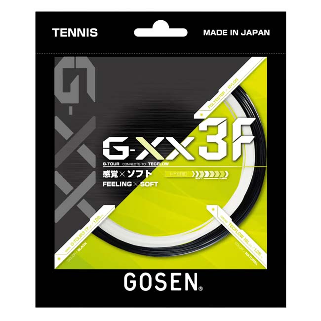 【単張パッケージ品】ゴーセン(Gosen) G-XX3F ジー・ダブルエックス3エフ G-TOUR3 1.23mm×TECFLOW 1.25mm 硬式テニス ハイブリッドガット TSGX31FBN(26y9m)