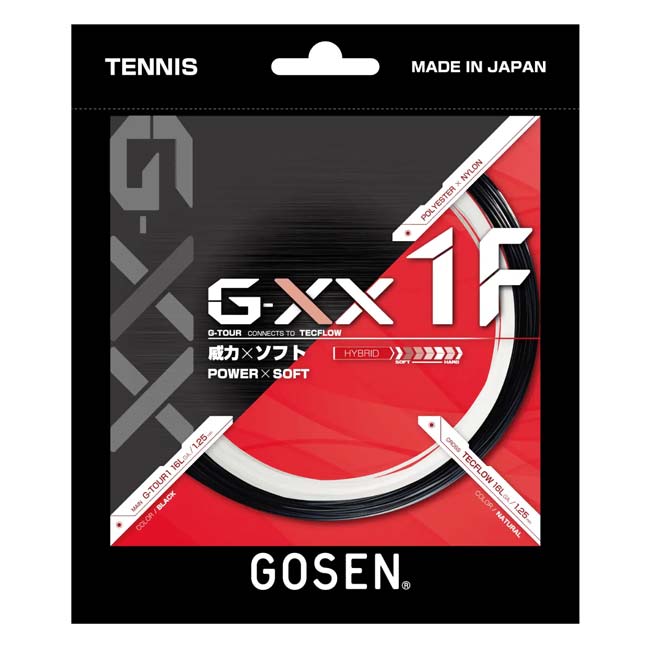 【単張パッケージ品】ゴーセン(Gosen) G-XX1F ジー・ダブルエックス1エフ G-TOUR1 1.25mm×TECFLOW 1.25mm 硬式テニス ハイブリッドガット TSGX11FBN(26y9m)
