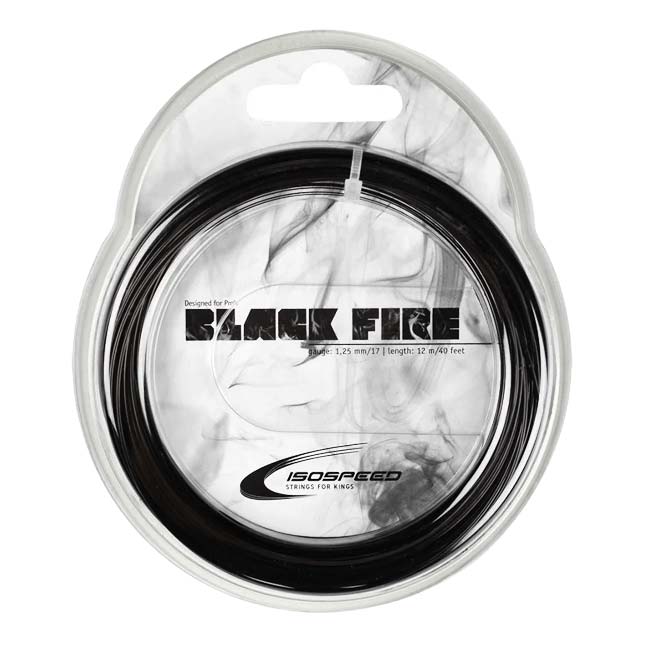 【単張パッケージ品】イソスピード(Isospeed) BLACK FIRE ブラックファイア 1.20mm／1.25mm 硬式テニス ポリエステルガット(25y12m)