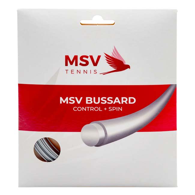 【単張パッケージ品】MSV(エムエスブイ) BUSSARD バザード 1.20／1.25／1.30mm シルバー 硬式テニス ポリエステルガット(26y4m)