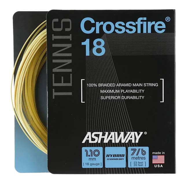 【パッケージ品】アッシャウェイ クロスファイヤー 18 ケブラー＆ナイロンのハイブリッド硬式テニスガット Ashaway Crossfire  18 Kevlar String