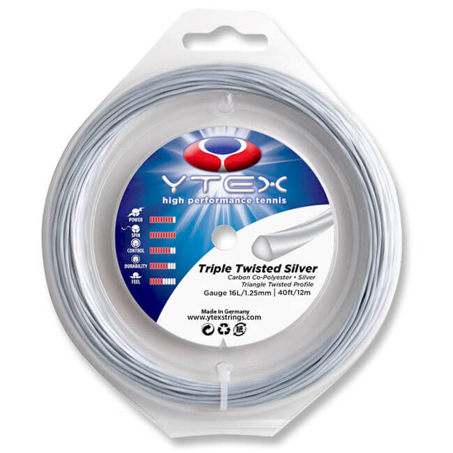 [単張パッケージ品]YTEX(ワイテックス) トリプルツイスティッド シルバー 1.25mm 12M 硬式テニス ポリエステルガット (19y6m)