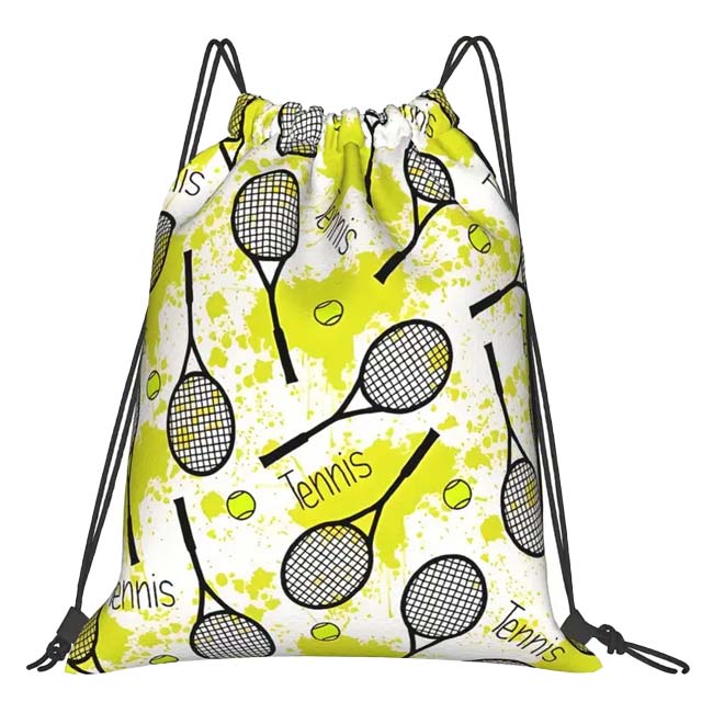 テニスラケット＆ボール柄 ドローストリングバッグ 巾着 ナップサック TE049974 ライムグリーン×ブラック(25y9m)