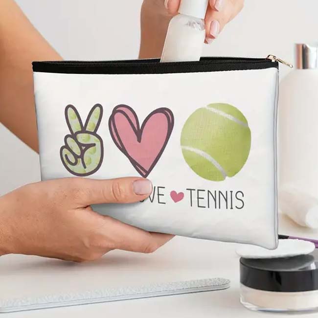 【8日から72時間 8%OFFクーポン】「化粧品入れや小物整理に」 テニスボール＆ハート＆ピース柄 コスメポーチ メイクアップバッグ トラベルポーチ テニスギフト TE049986アイボリー(24y9m)