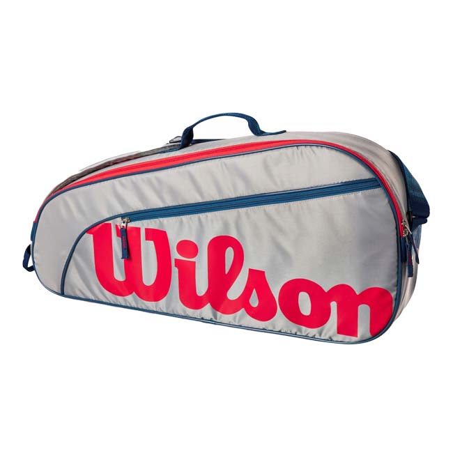 【ジュニアラケット用】【３本収納】ウィルソン(Wilson) 2025 JUNIOR 3pk ワンショルダータイプ ジュニアラケットバッグ WR8023901001 グレー×レッド(25y9m)