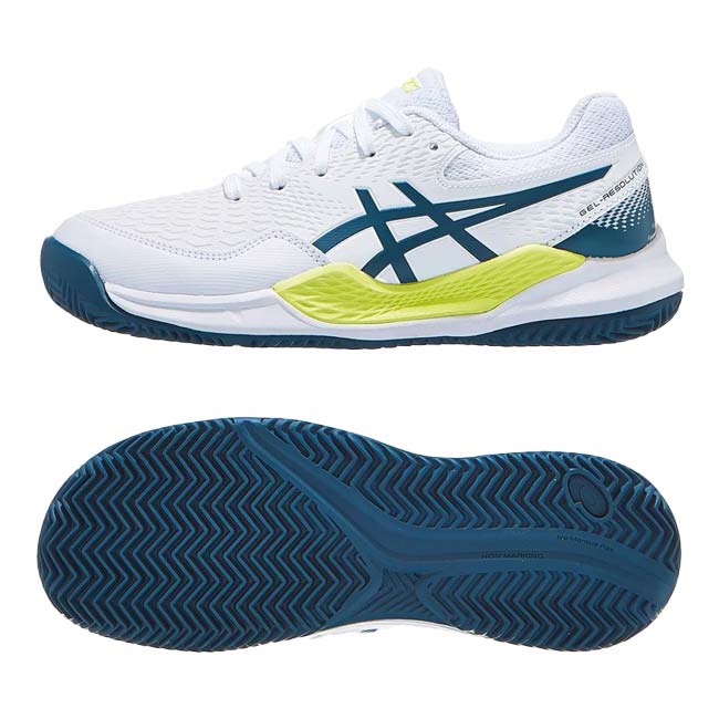アシックス(Asics) ジュニア ゲルレゾリューション 9 GS CLAY クレーコート用テニスシューズ 1044A068-102 WH×レストフルティール(23y9m)