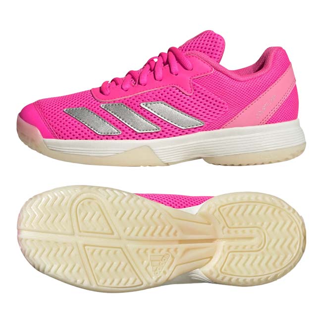 アディダス(adidas) ジュニア COURTFLASH K コートフラッシュK AC オールコート用 ジュニアテニスシューズ JH5125 Lピンク×シルバーM(25y9m)