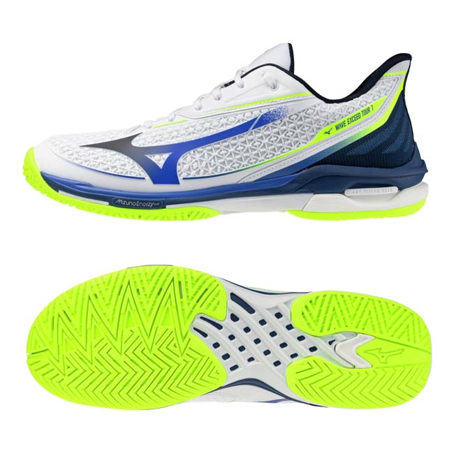 ミズノ(MIZUNO) 2025 ユニセックス WAVE EXCEED TOUR7 ウエーブエクシードツアー7 AC オールコート用テニスシューズ 61GA267020 WH×Dブルー×Lイエロー(25y12m)