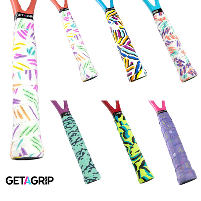 【ウェット1本入】GET A GRIP(ゲットアグリップ) デザインD テニス カスタム オーバーグリップテープ ウェットタイプ (25y12m)