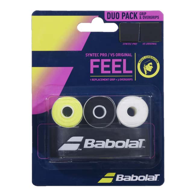 「ラファエル・ナダル推奨」バボラ(Babolat) DUO PACK グリップ＆オーバーグリップ シンテック プロ ＋ブイエス オリジナル 670071-369BK×イエロー×WH(24y8m)