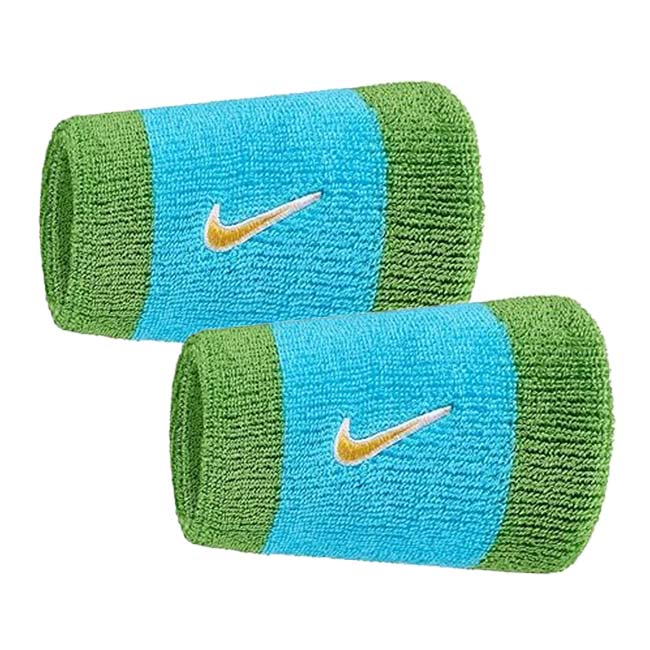 【2個組】ナイキ(NIKE) ユニセックス Swoosh スウッシュ クラシック ダブルワイドリストバンド BN4000-488 Bブルー×CHL×Uゴールド(25y7m)