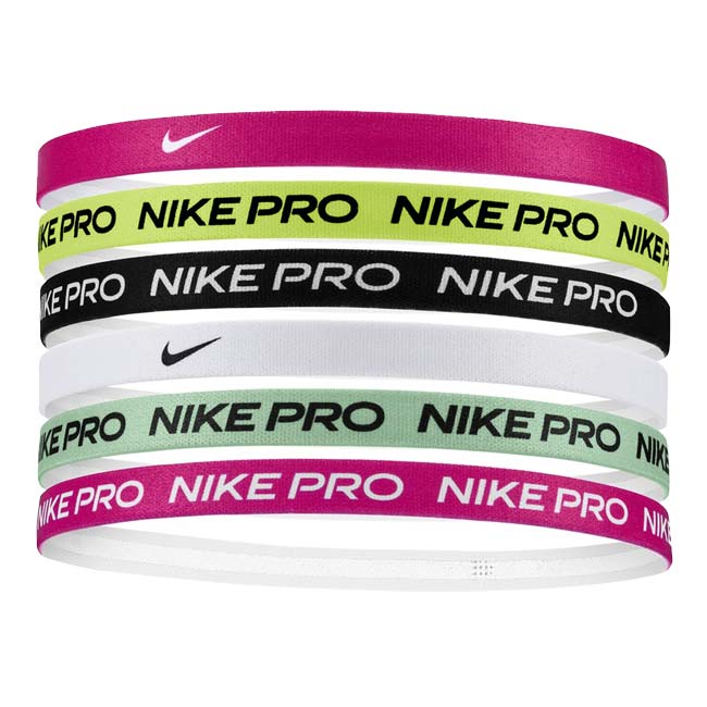 「色柄違い6本組」ナイキ(NIKE) ユニセックス プリント ヘッドバンド 6本パック BN2072-613ピンク×イエロー×グリーン(24y11m)