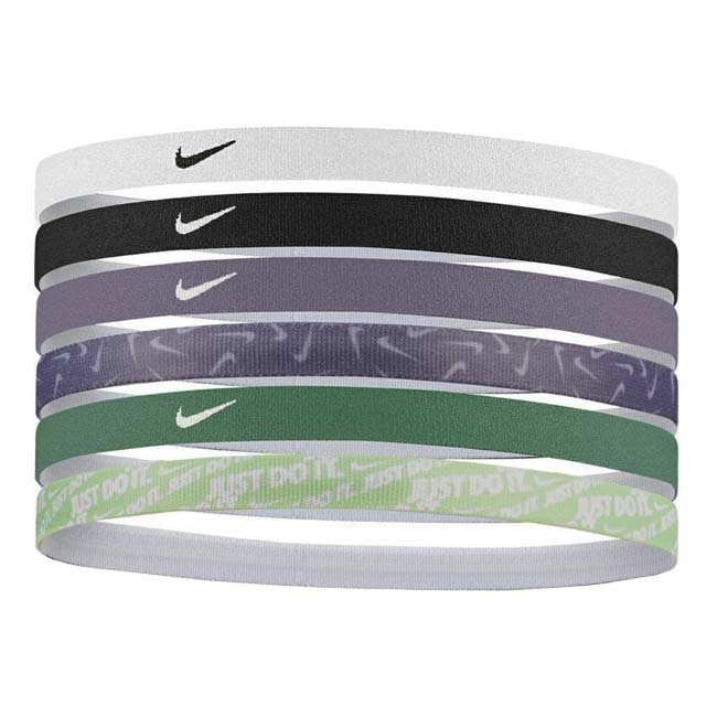 「色柄違い6本組」ナイキ(NIKE) ユニセックス プリント ヘッドバンド 6本パック BN2072-144WH×BK×パープル×グリーン(24y11m)